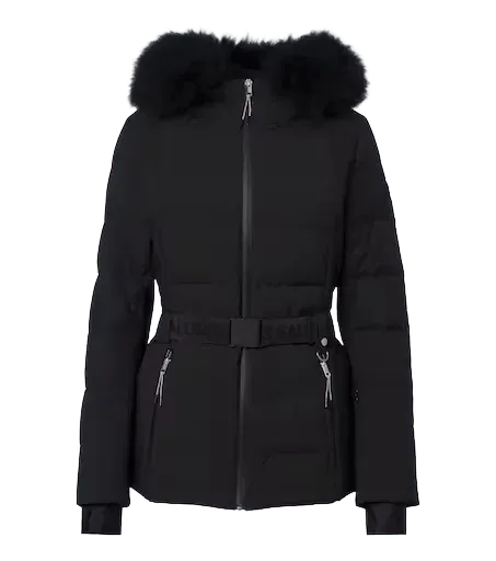 Belted shearling-trimmed ski jacket