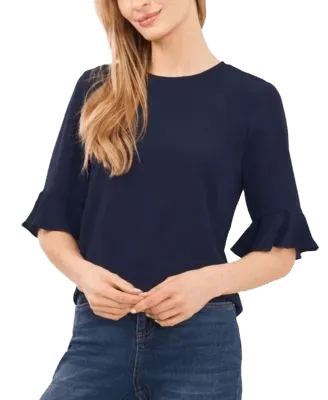 Women's Crewneck 3/4-Sleeve Ruffled Cuff Blouse