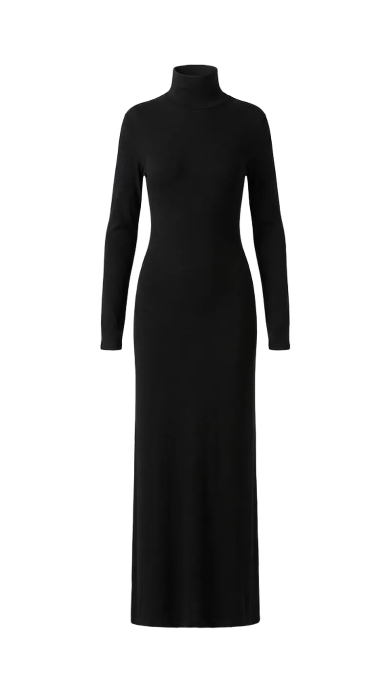 Silk Rib Fluid Turtleneck Dress