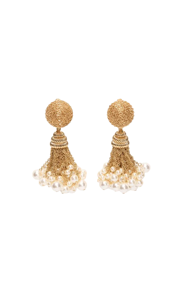 Short Chain W Pearl Tassel Earrings