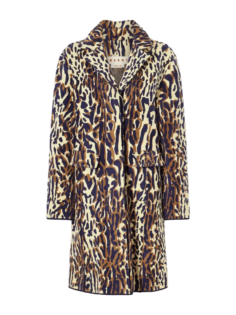 Leopard-jacquard virgin wool coat