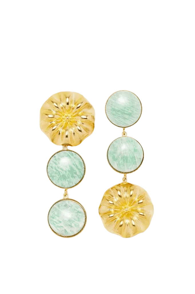 Double stone earrings - Gold & Light Blue
