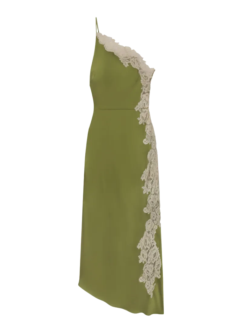 Lou Satin and Lace Midi Dress