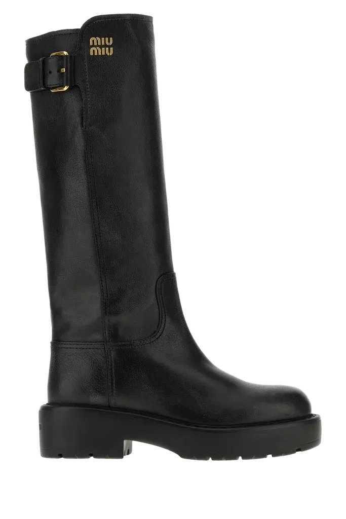 Miu Miu Leather Platform Boot — Black