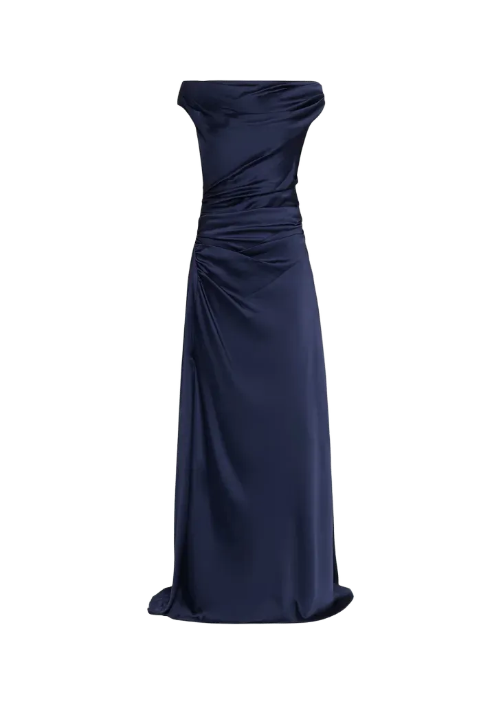 Elinne Draped Off-Shoulder Column Gown