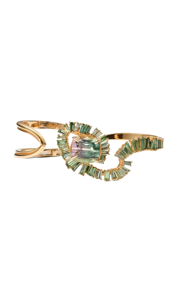 Solitaire Fray 20K Rose Gold Tourmaline Open Cuff Bracelet