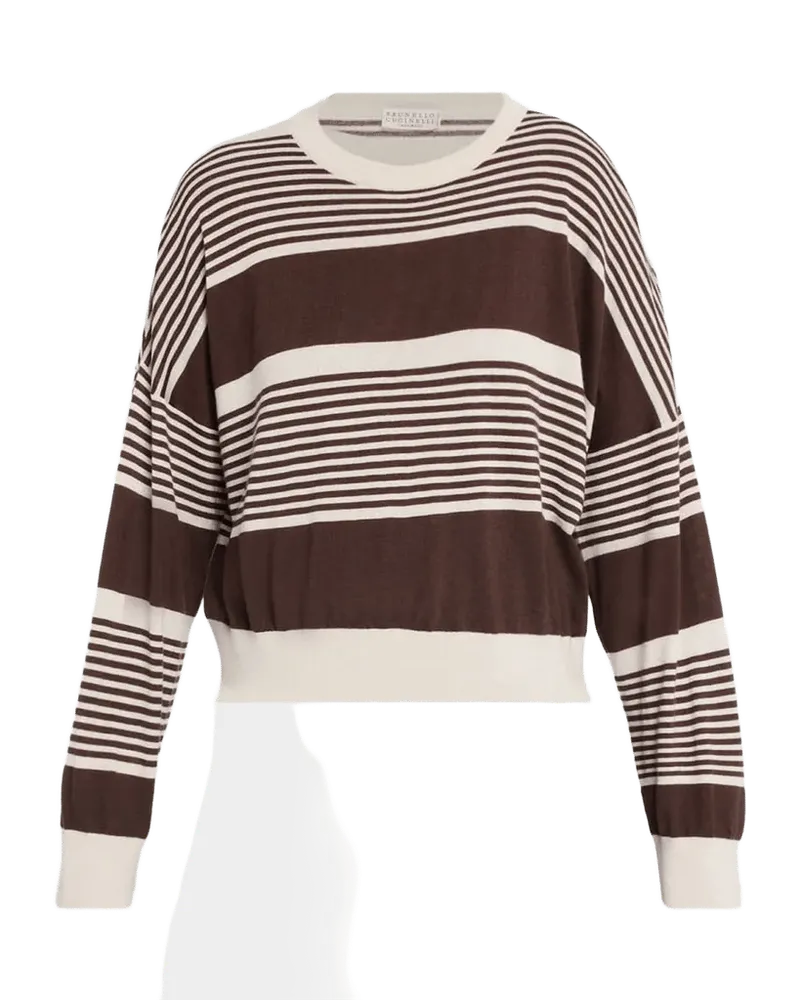 Shimmering Striped Cashmere-Silk Crewneck Sweater