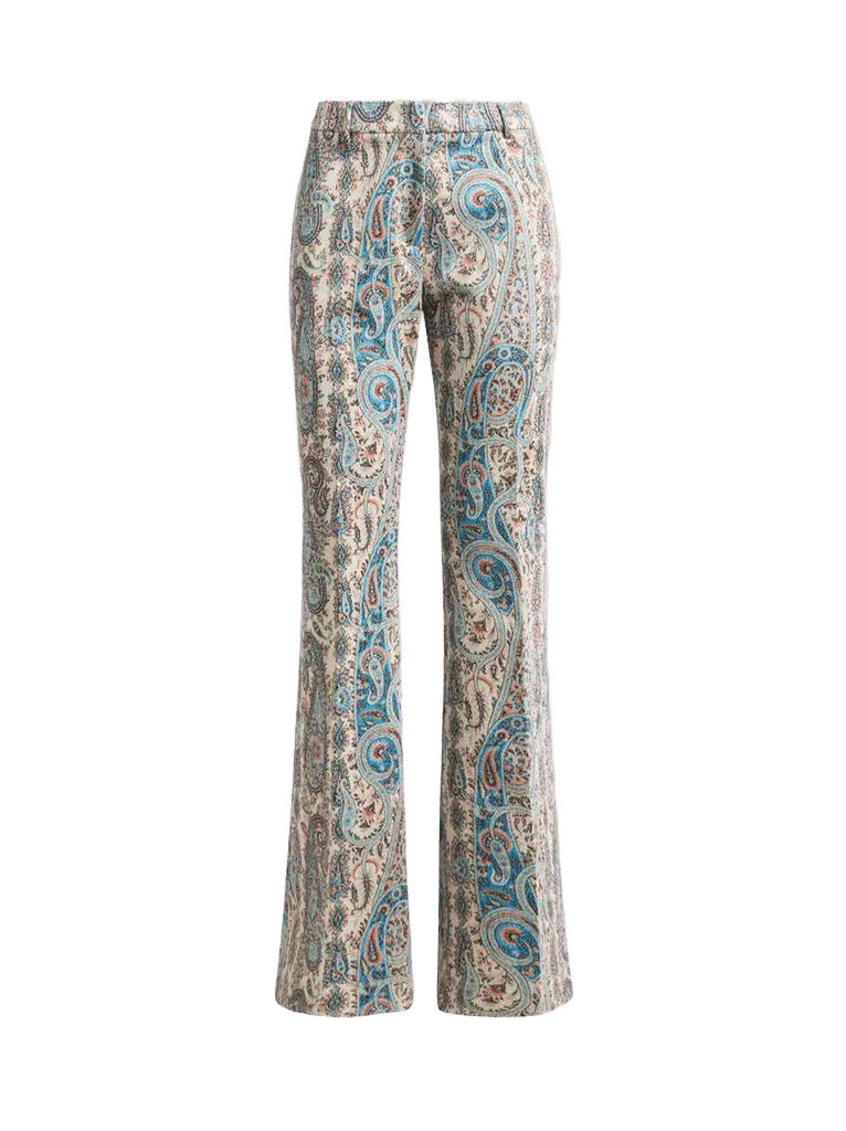 FLARED COTTON-BLEND JACQUARD TROUSERS WITH PAISLEY FOLIAGE MOTIF