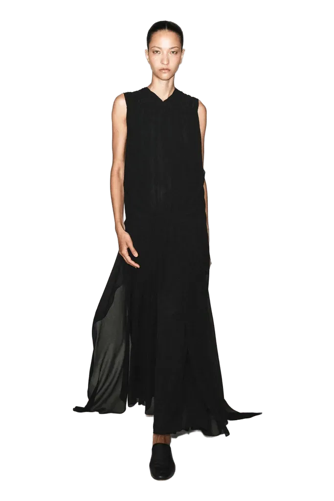 DRAPED GATHERED CHIFFON MAXI DRESS