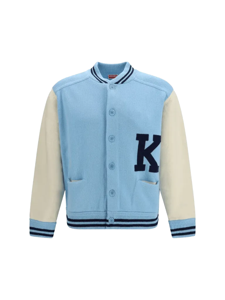 Kenzo Merino Wool Varsity Cardigan — Blue
