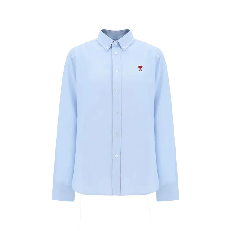 AMI Paris Embroidered Logo Cotton Shirt — Blue