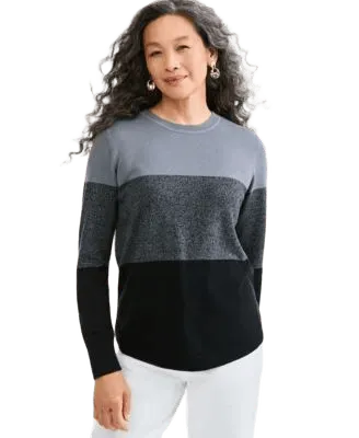 Women's Cotton Colorblocked Curved-Hem Sweater, Macy's Exclusive