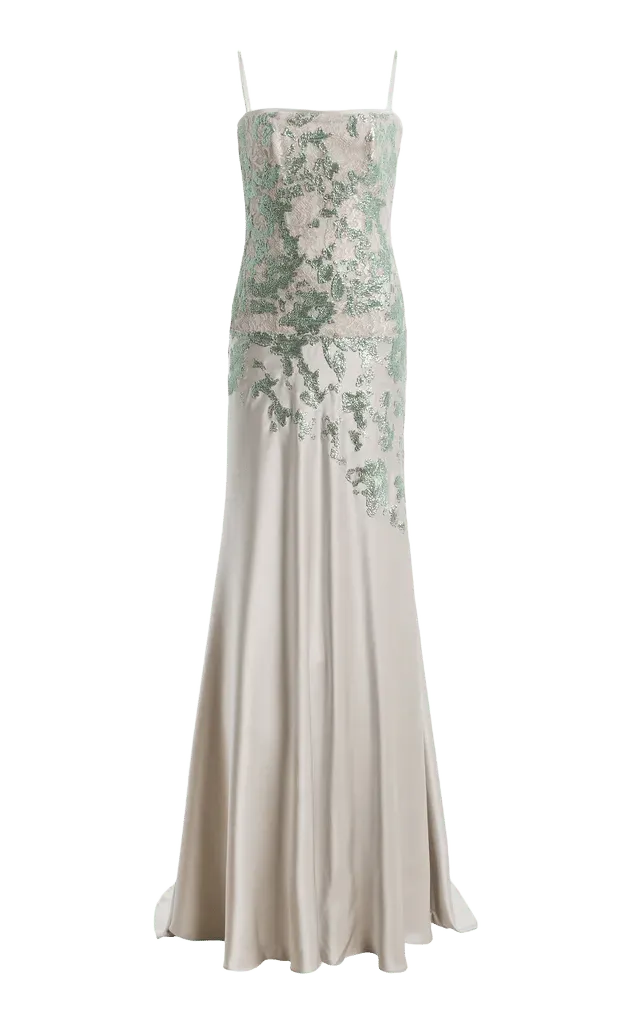 Jennan Sequined Lace and Satin Gown