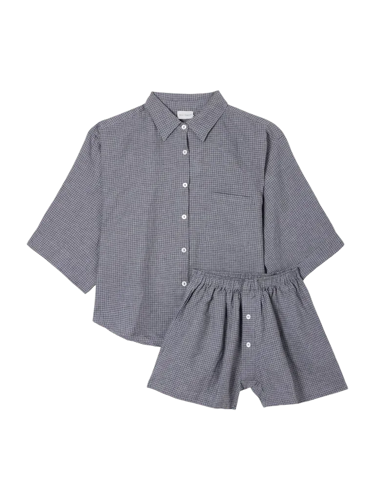 03 checked linen shirt and shorts set