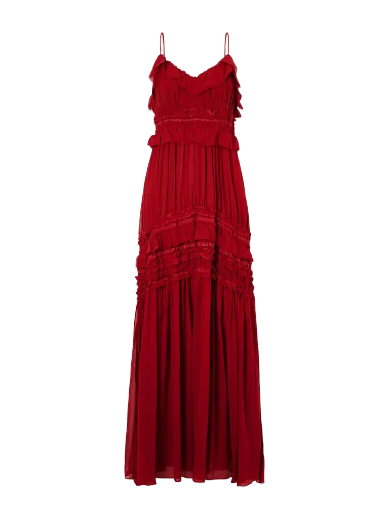 Dorothea gathered ruffled silk-chiffon gown