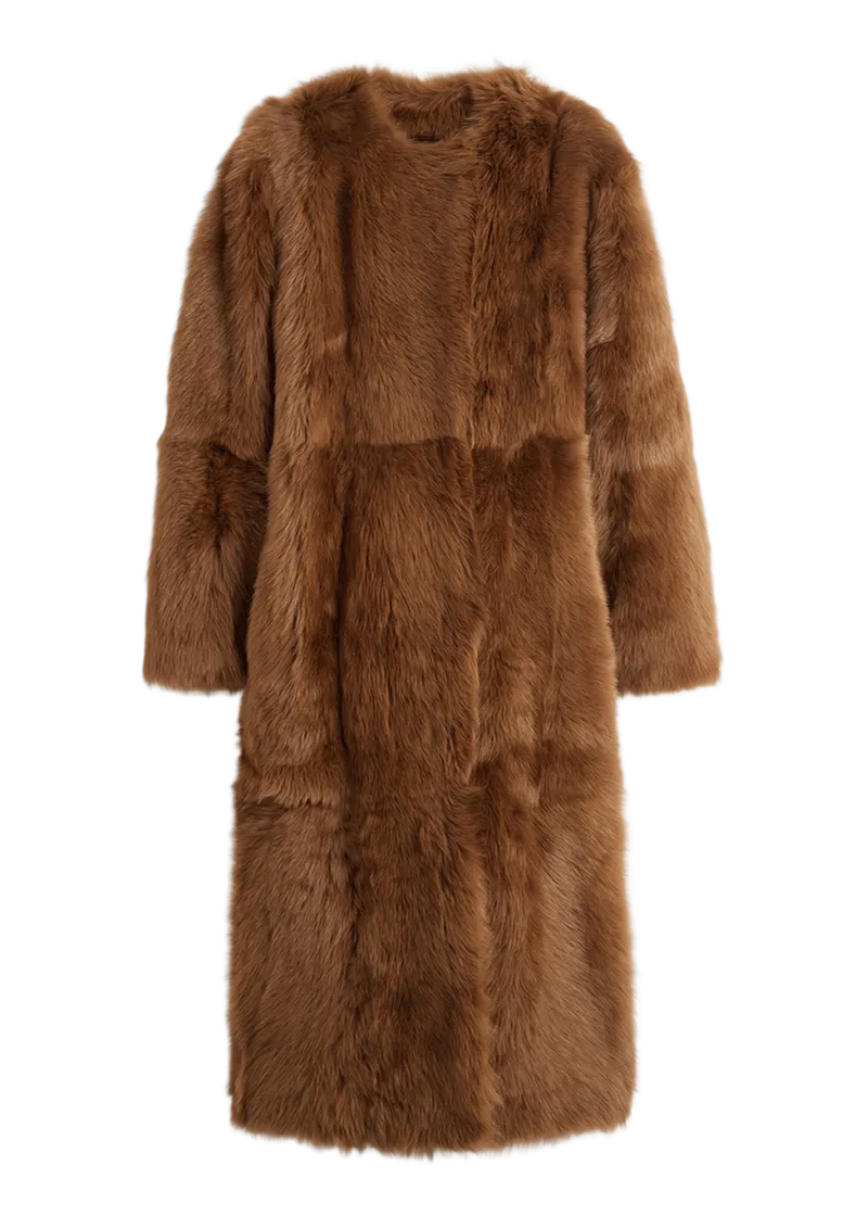 Silky shearling coat ginger