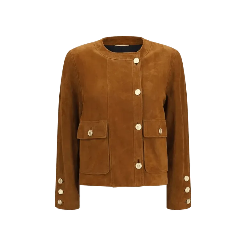 Saint Laurent Lambskin Suede Jacket — Brown