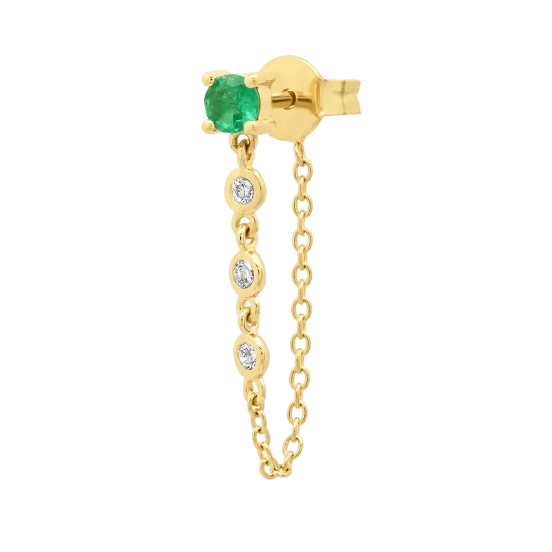 Single Emerald Stud with Diamond Chain