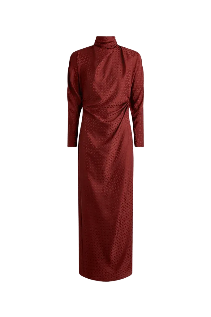 SILK POPPY JACQUARD DRESS - DAHLIA