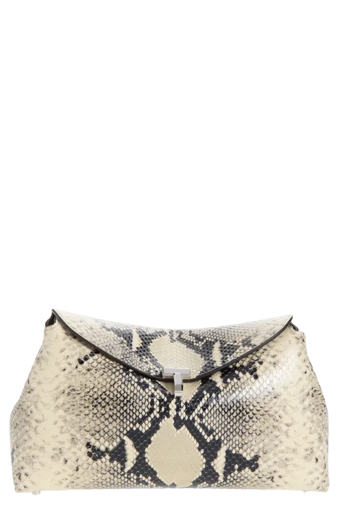 T-Lock Python Embossed Leather Clutch