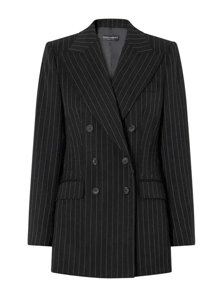 Pinstripe wool-blend blazer