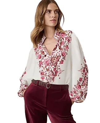 Floral Shirred Mock Neck Blouse