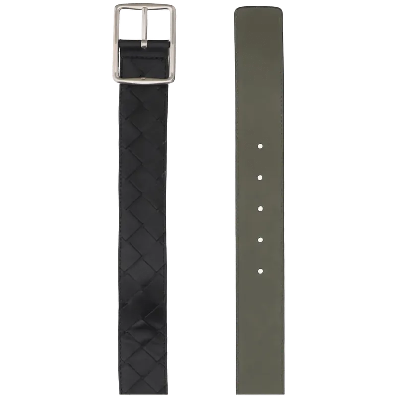 Bottega Veneta Reversible Woven Leather Belt — Black