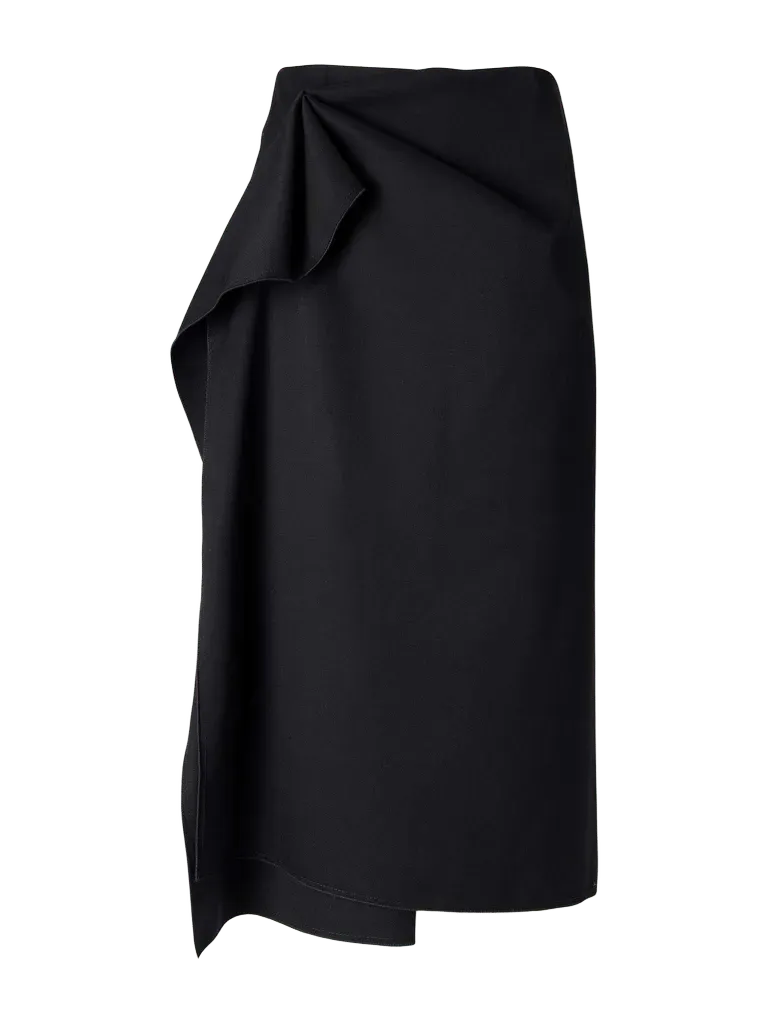 Asymmetric wool midi skirt