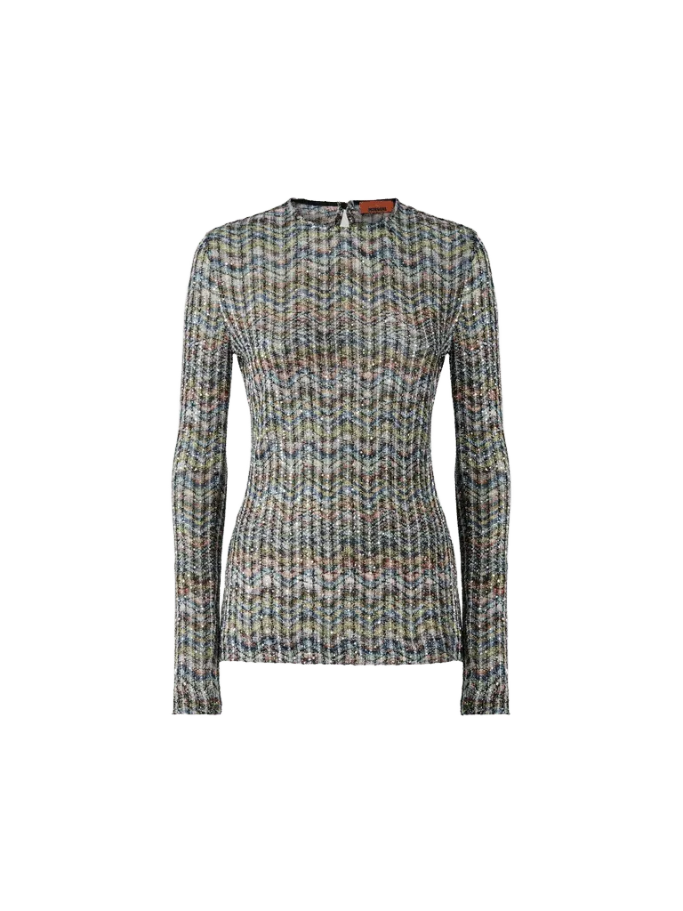 Long-sleeve viscose-blend sweater with sequins