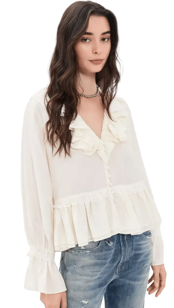 Viscose Silk Blend Frill Blouse