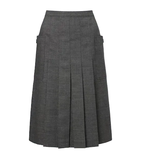 Pleated virgin wool midi skirt