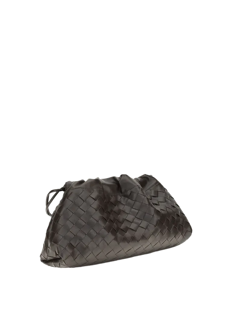 Bottega Veneta Woven Leather Drawstring Wallet — Black