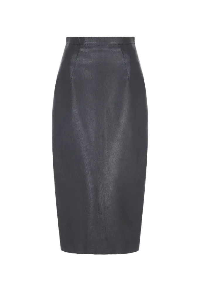 Mavis Skirt in Black Grain Leather