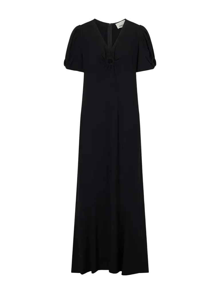 Surelie paneled gathered crepe midi dress
