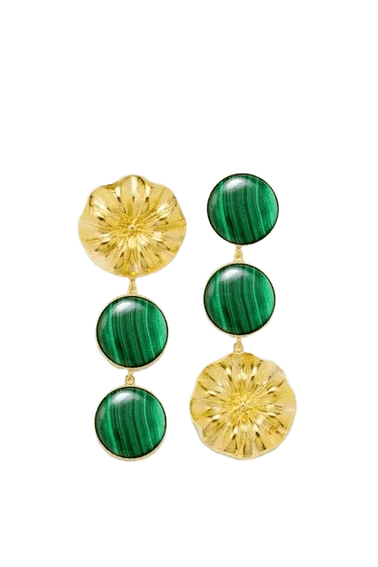 Double stone earrings - Gold & Dark Green