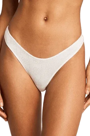 Pointelle Dipped Thong in White