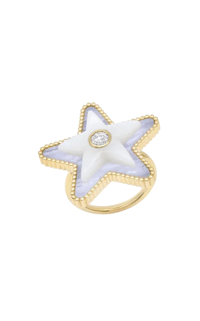 Mega Star Power Lace Agate, Mother of Pearl and Diamond Ring