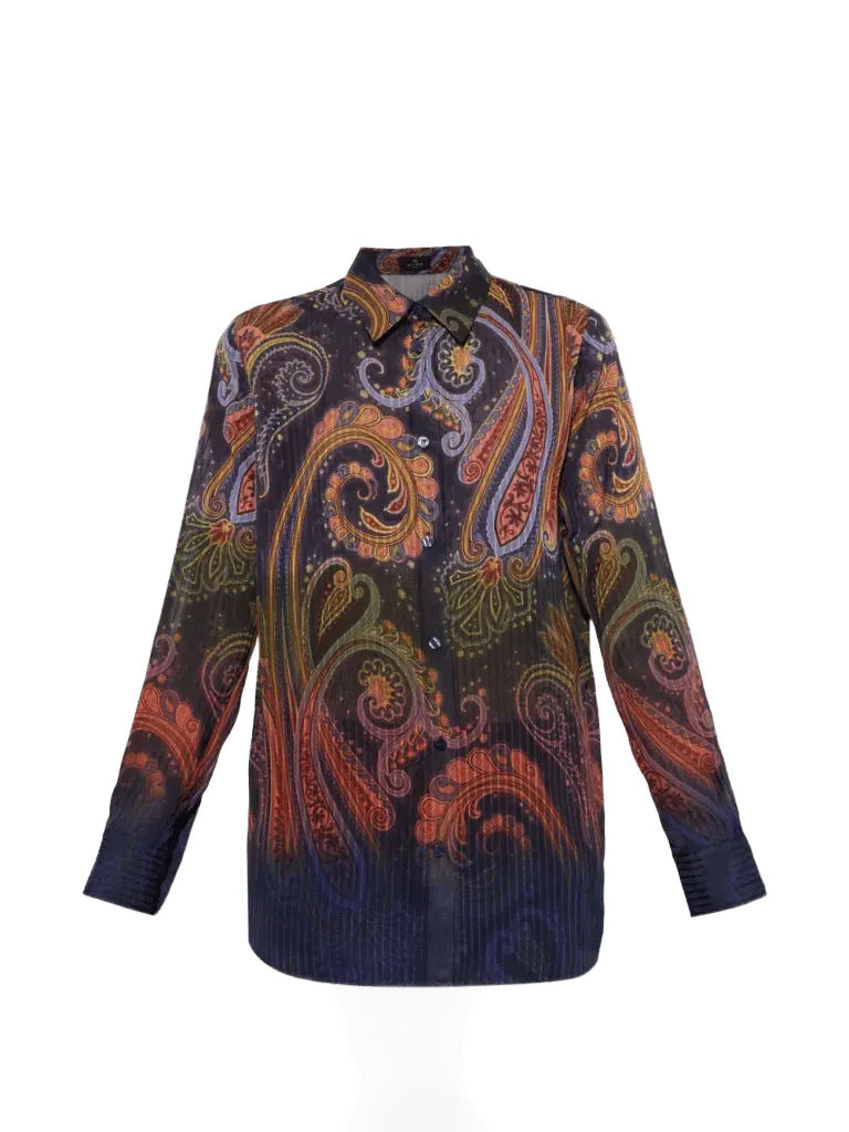 ETRO Paisley-print plissé-effect shirt