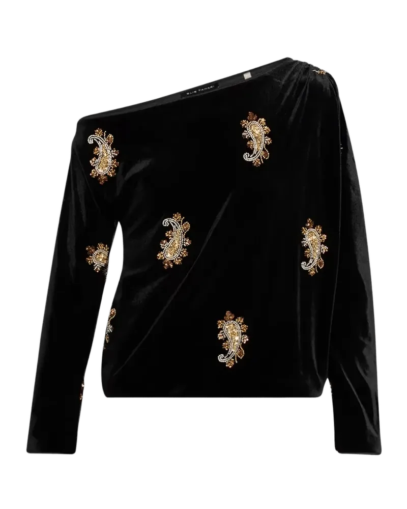 Beaded Paisley Off-Shoulder Velvet Top