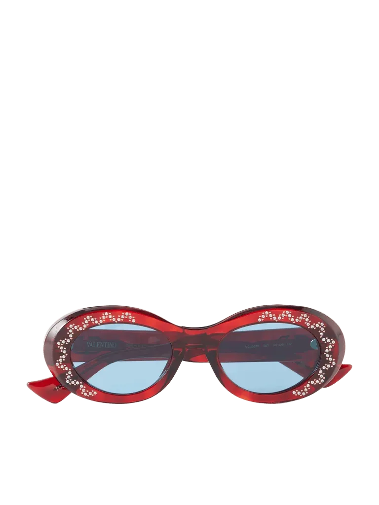 Crystal-embellished round-frame recycled acetate sunglasses - brown - One Size