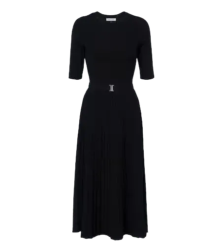 Elthea belted ribbed-knit midi dress
