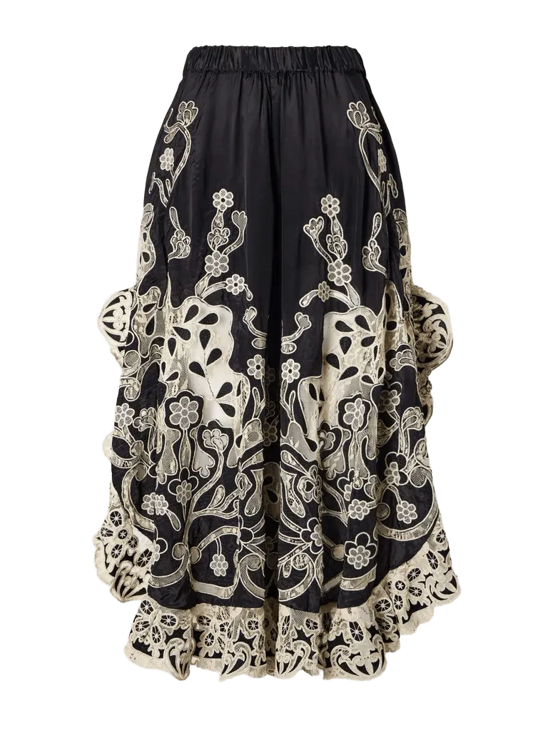 Gracelyn ruffled lace-trimmed cotton wide-leg pants