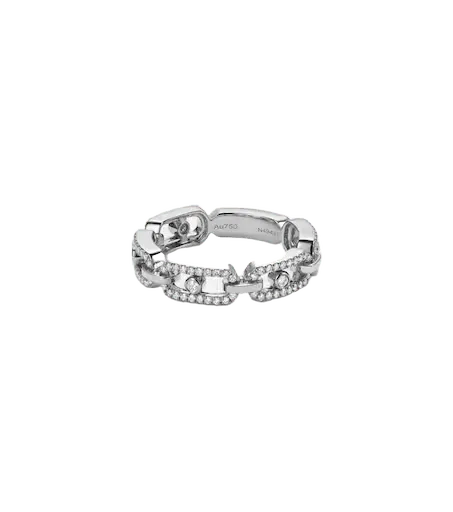 Move Link 18kt white gold ring with diamonds