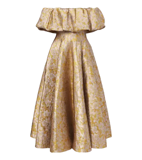 Floral off-shoulder brocade cocktail dress