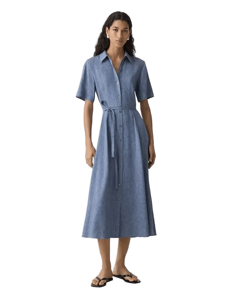Belted Shirt Dress in Fluid Linen