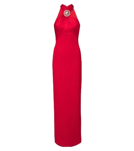 Embellished halterneck satin-trimmed gown