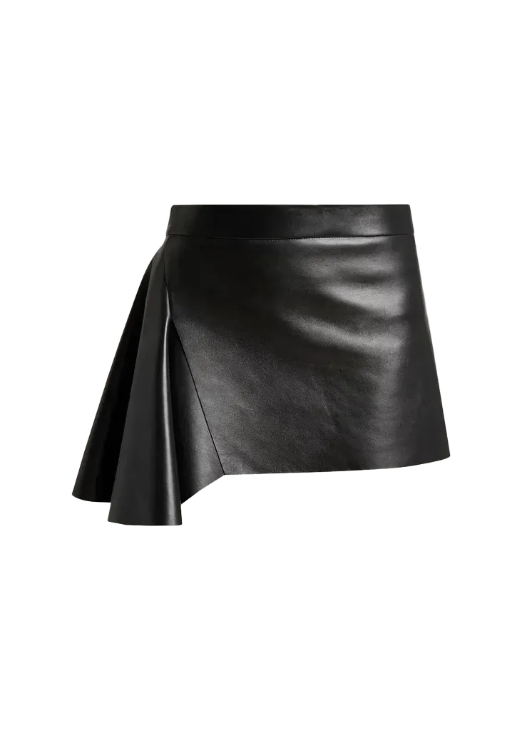 Leather Draped Mini Skirt