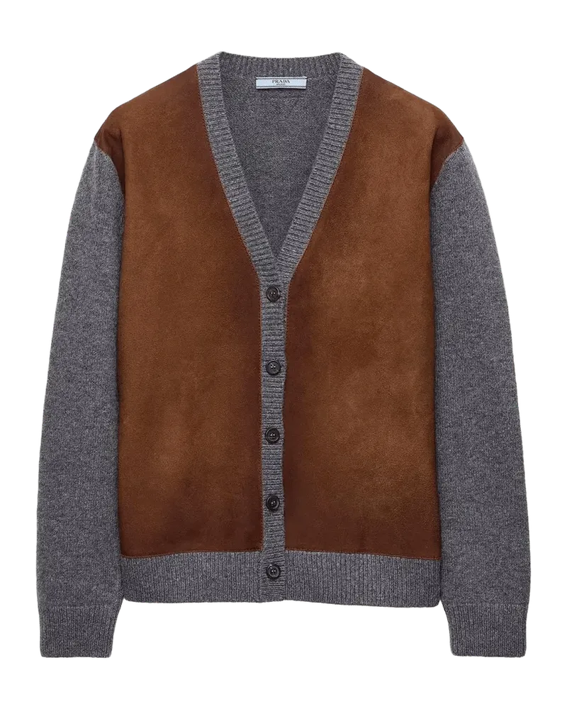 Mixed-Media Wool-Suede Cardigan