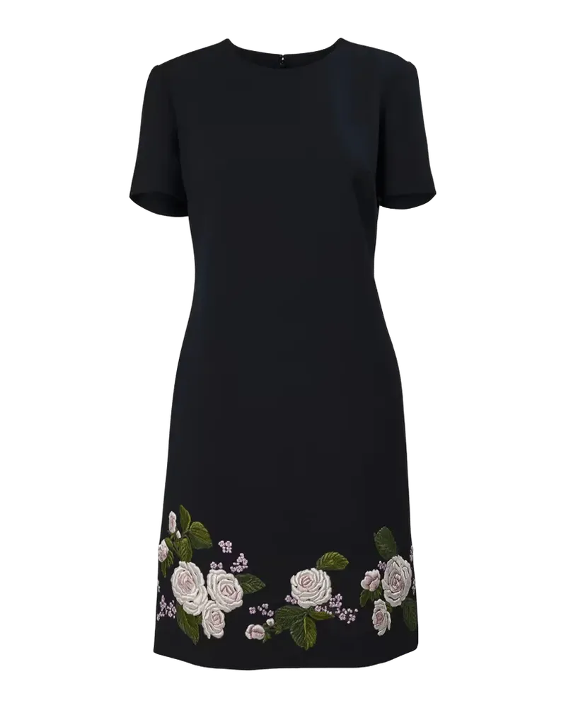 Floral Embroidered Wool Short-Sleeve Mini Dress