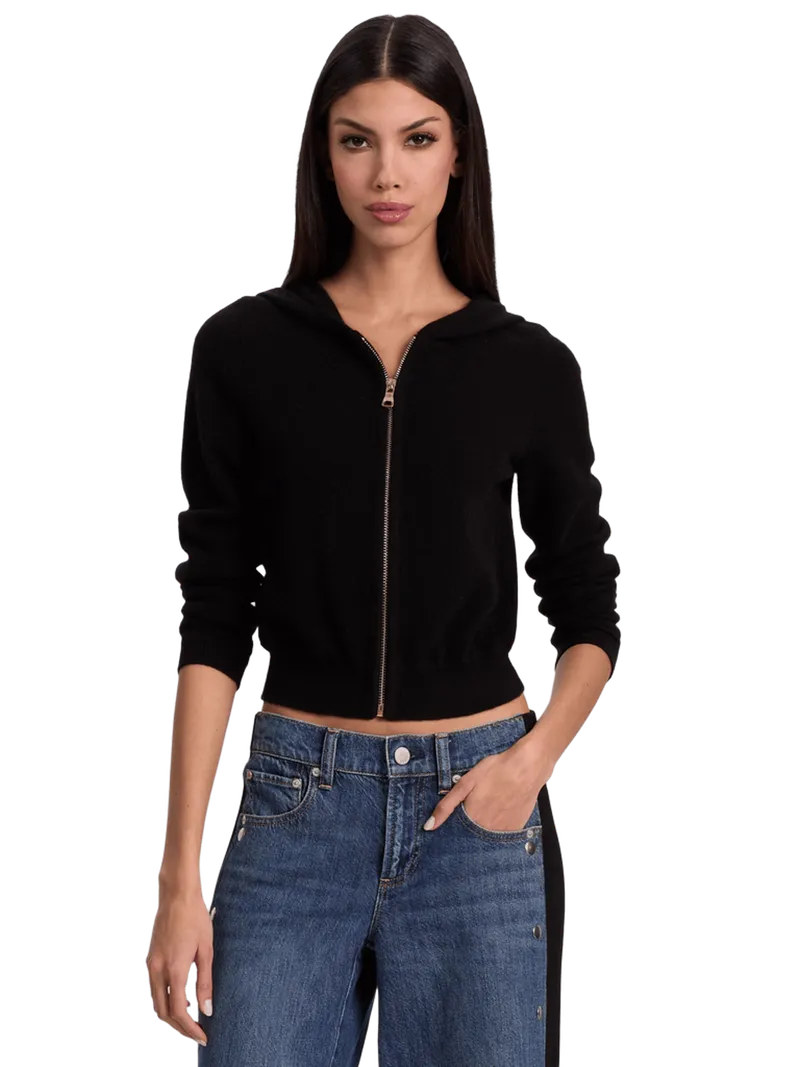 DOLLIE CASHMERE ZIP-UP HOODIE - BLACK